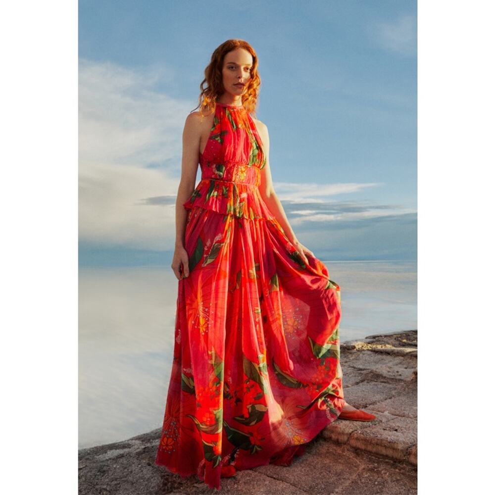 Farm Rio Red Pietra Floral Sleeveless Maxi Dress NWT L